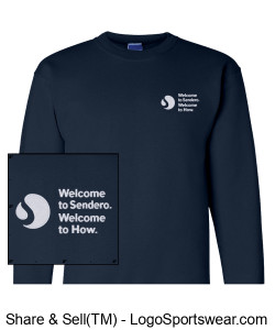 Embroidered Champion Adult Powerblend Crewneck Sweatshirt - Welcome to How Stacked Logo, Navy Design Zoom